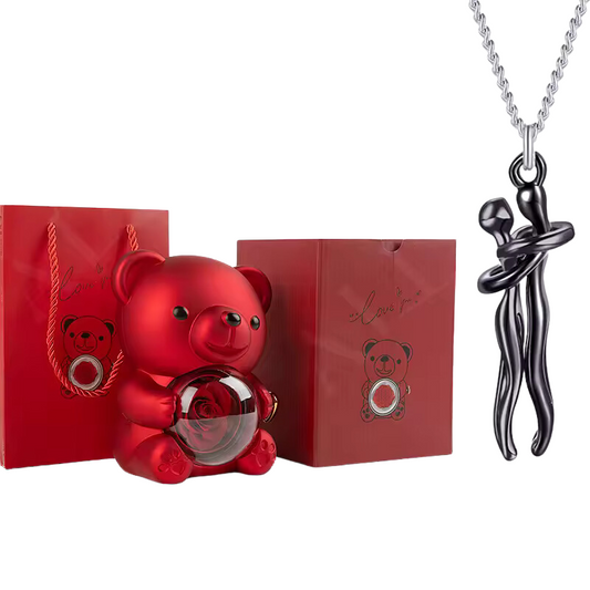 Unity Pendant Set with Red Bear and Rose