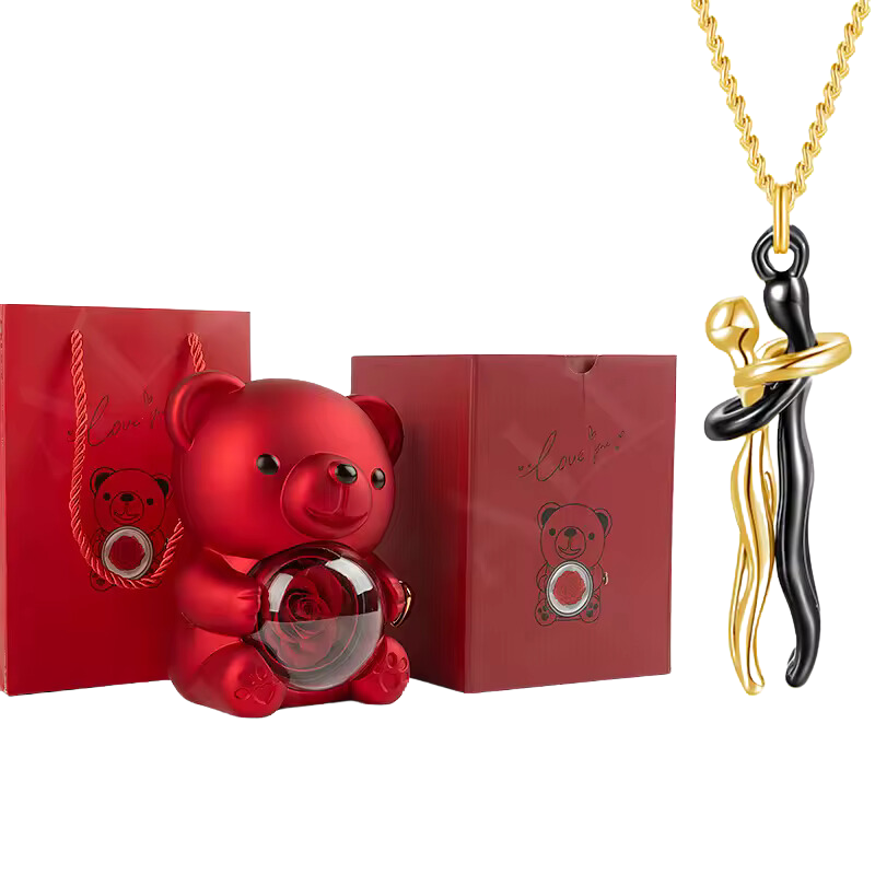 Unity Pendant Set with Red Bear and Rose