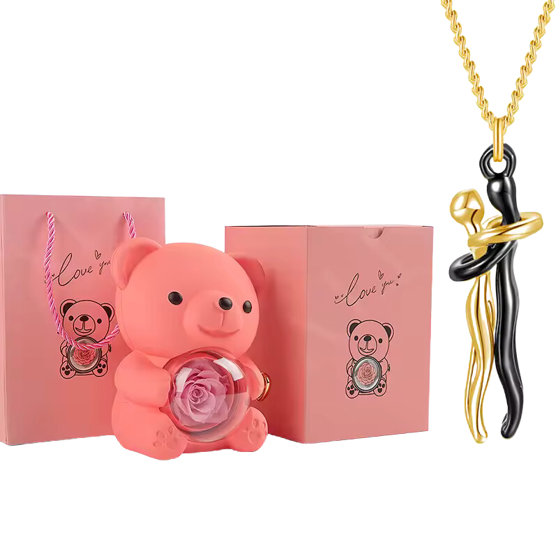 Unity Pendant Set with Pink Bear and Rose