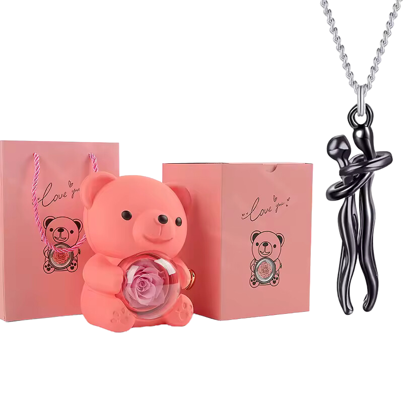 Unity Pendant Set with Pink Bear and Rose