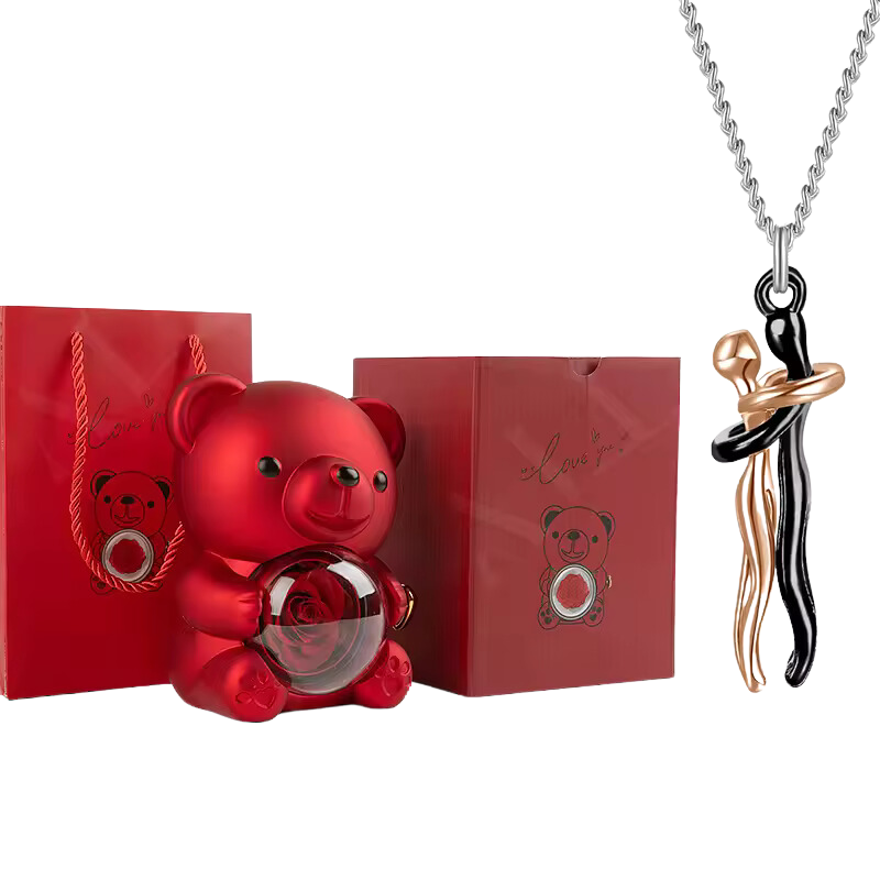 Unity Pendant Set with Red Bear and Rose