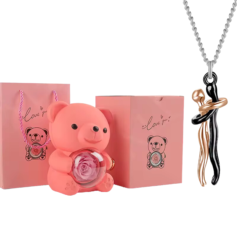 Unity Pendant Set with Pink Bear and Rose