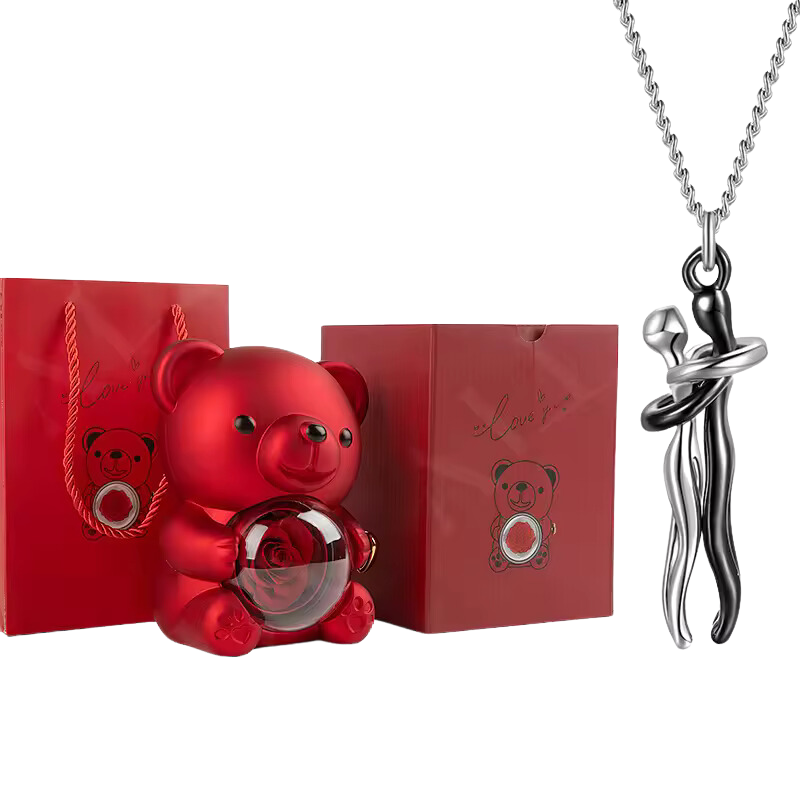 Unity Pendant Set with Red Bear and Rose