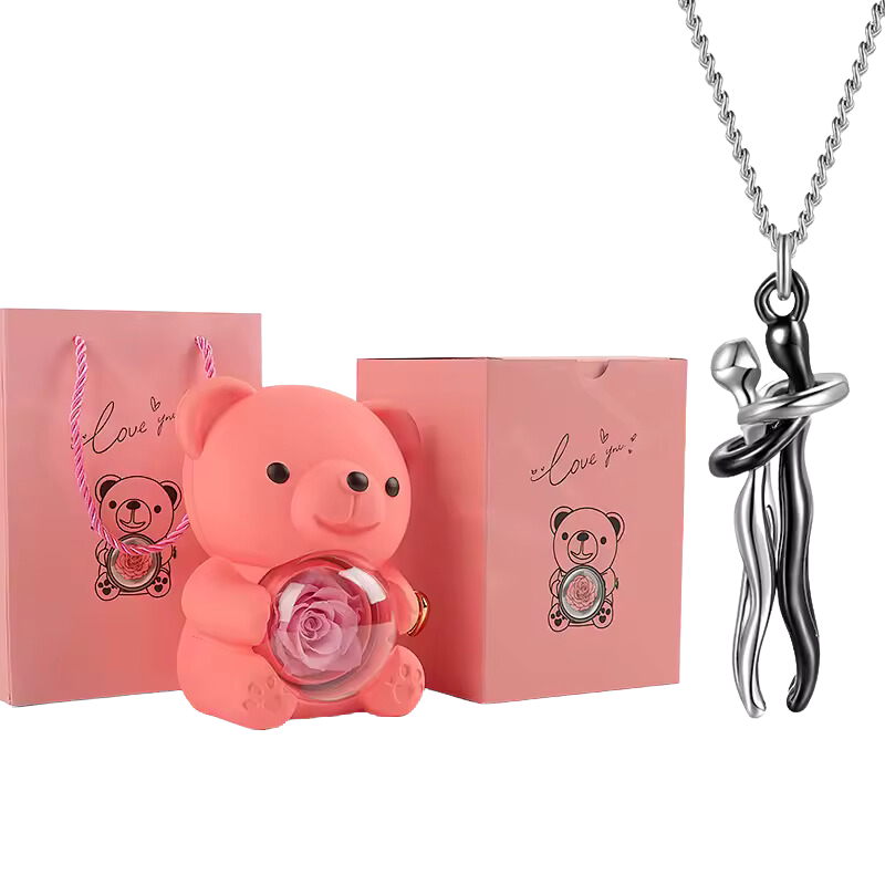 Unity Pendant Set with Pink Bear and Rose