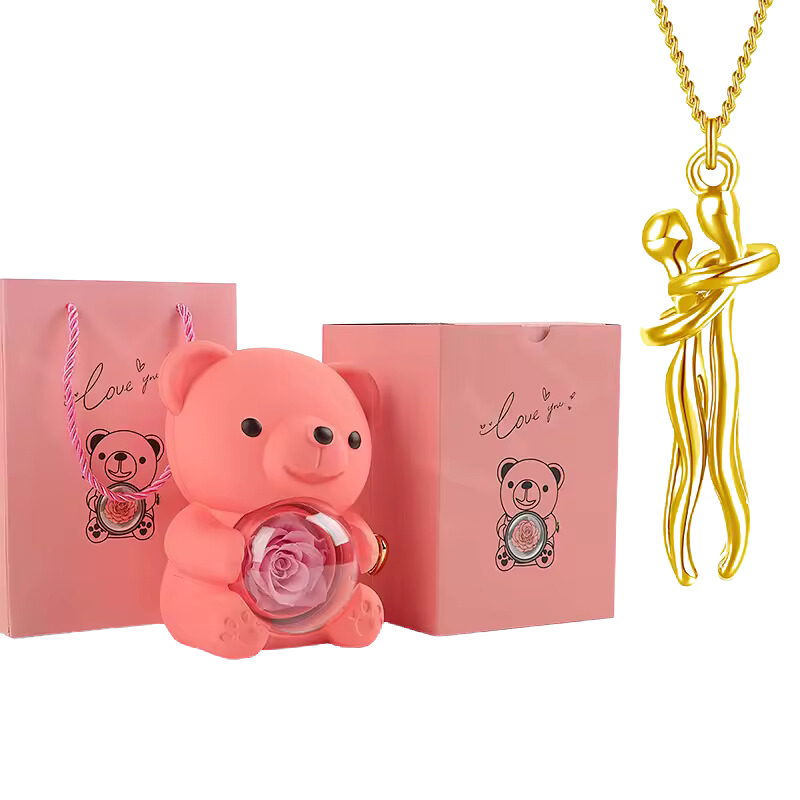 Unity Pendant Set with Pink Bear and Rose