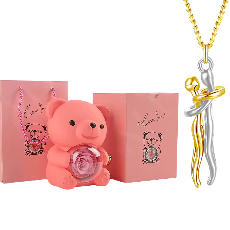 Unity Pendant Set with Pink Bear and Rose