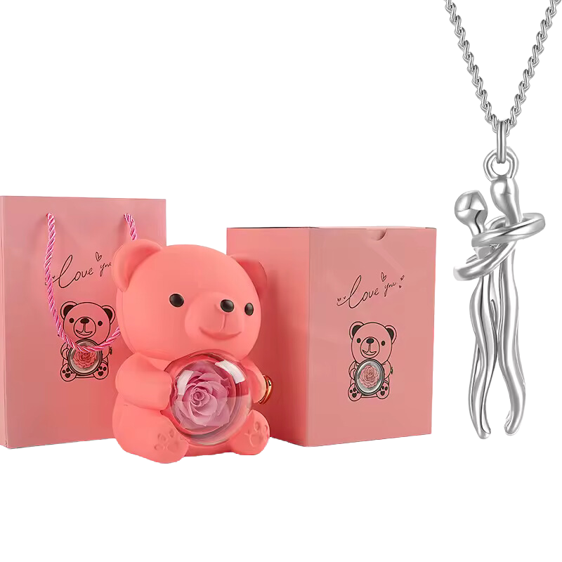 Unity Pendant Set with Pink Bear and Rose