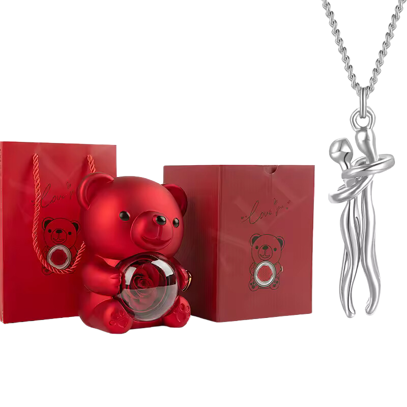 Unity Pendant Set with Red Bear and Rose