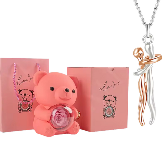 Unity Pendant Set with Pink Bear and Rose